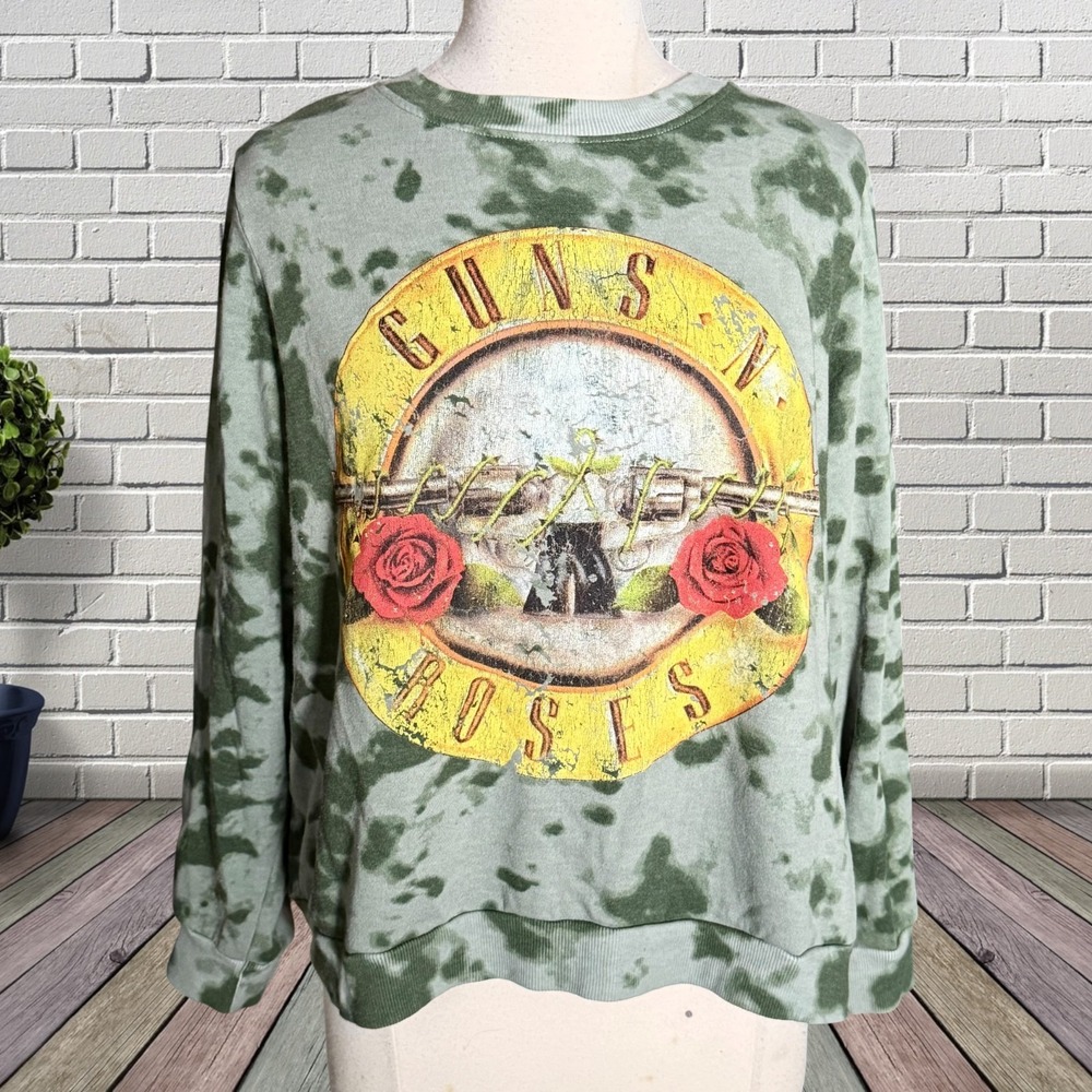 Guns N' Roses Authentic Sweatshirt Sz XL Womens Green Tie Dye Band Pullover Fun